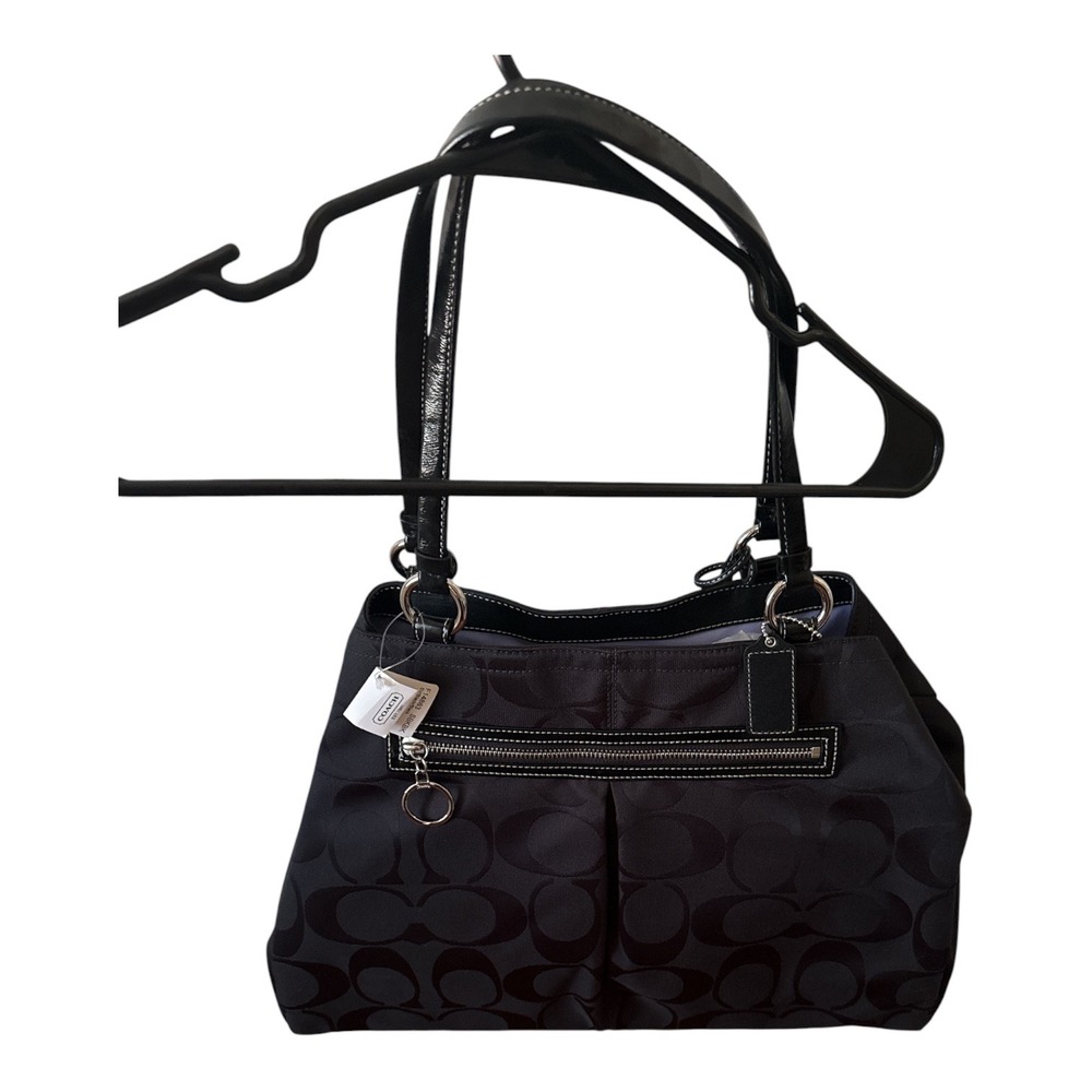 Coach Gabby Signature Tote Black Jacquard Bag Patent Trim Large NWT